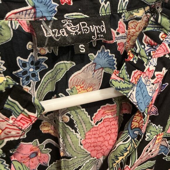 Liza Byrd Women Button Up Shirt Size Small The Embry Block Print Floral Midnight - Picture 5 of 12
